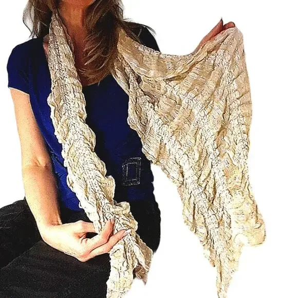 Crinkle Ruched Scarf Beige Textured Fluffy Long MInimalist All Seasons Preppy‎
