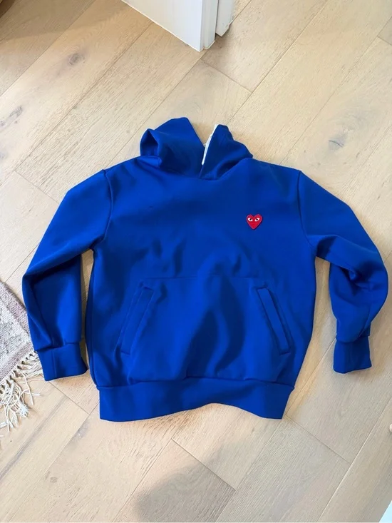 Comme des Garcons Kids Royal Blue Hoodie with Red Heart Patch