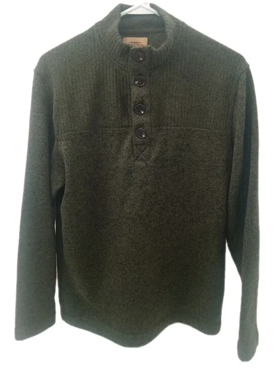 Telluride Clothing Company Fleece Sweater Mens Medium Green Casual 1/4 Button