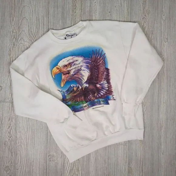 Vintage Cheek-0 Men’s Medium White Eagle Christianity Religious Pullover Sweater