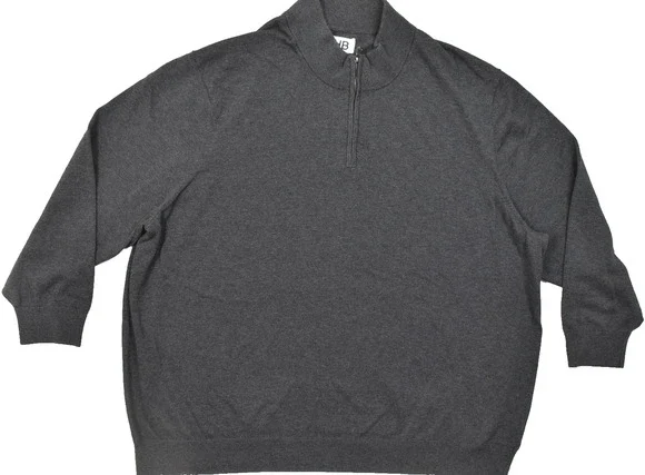 HB Men's 4XL 1/4 Zip Pullover Sweater Charcoal Gray 100% Cotton Mock Neck