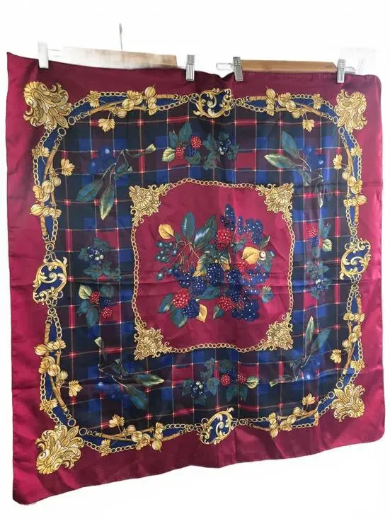 Berkshire Vintage Silk Scarf with Baroque and Berry Print