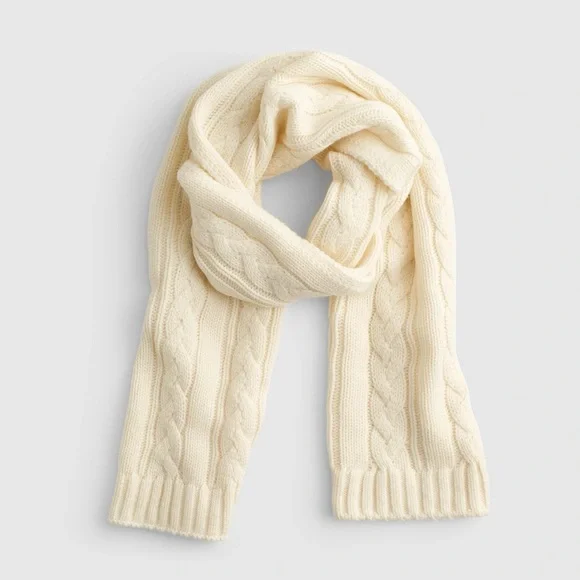 Madewell Chunky Cable-Stitch Scarf Winter White Ivory Knit‎ Wool Cashmere NWT