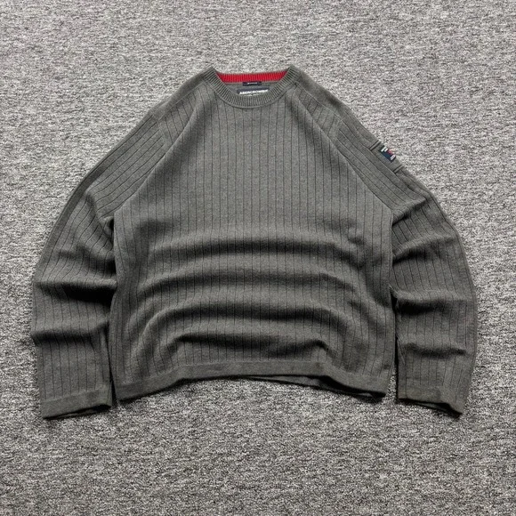 Vintage 1990s Abercrombie & Fitch Ribbed Muscle Knit Grey Sweater Size XL