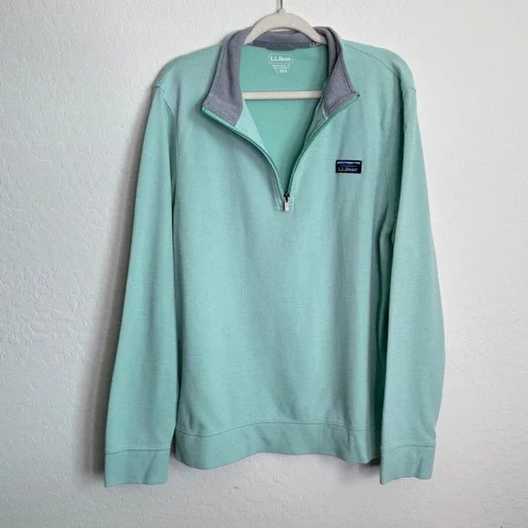 L.L. Bean Mens Large Mint Green Comfort Stretch Performance Quarter-Zip Pullover