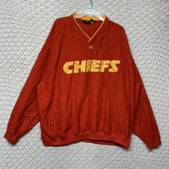 Kansas City Chiefs NFL Windbreak Pullover Jacket Mens 3X Red‎ Long Sleeve V Nevk