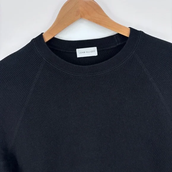 John Elliott Folsom Thermal Waffle Knit Sweatshirt‎ Mens 1 Small Black Raglan
