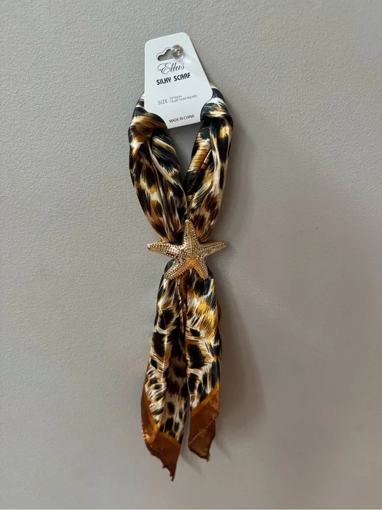 Faux Satin Animal-Print Scarf in Brown, Black & White and Starfish Clip