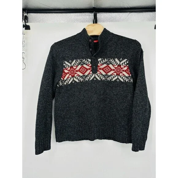 Izod Men's Sweater 1/4 zip Large Snowflake/Christmas Carbon Htr  Size L see note