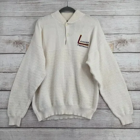 Vintage 90's NEFF Henley Carlsbad Lancers Sweater Mens XL Cream Embroidered‎