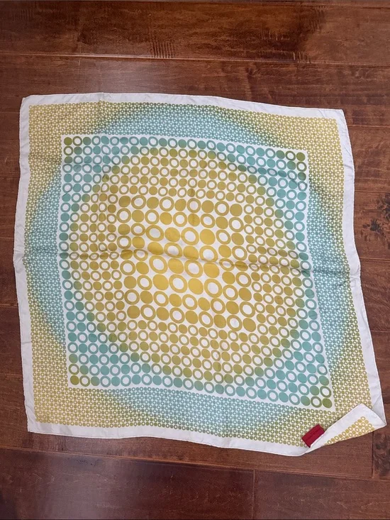 Charles Jourdan Yellow, Teal and Red Polka Dot Silk Scarf