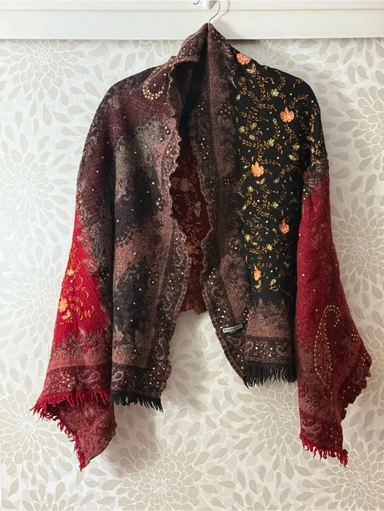 Pashmina Shawl Women’s OS One Size Paisley Floral Sequins Fringe Sweater Wrap