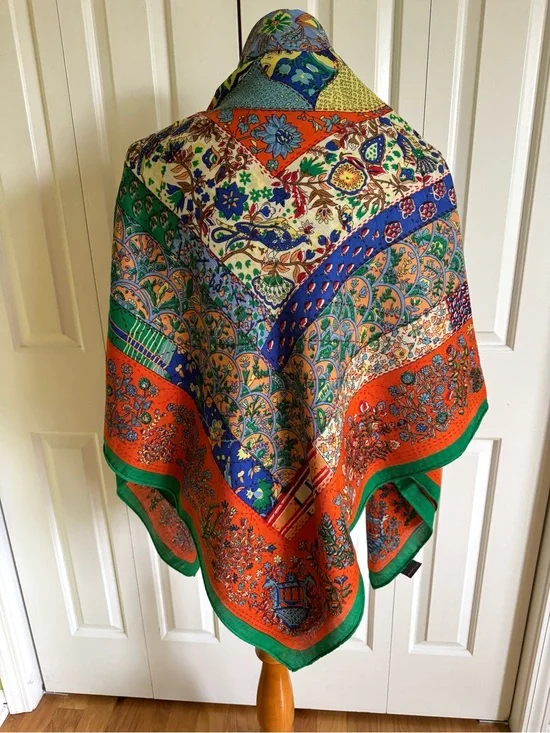 HERMES Multicolor Wool/Silk Blend Wrap Scarf