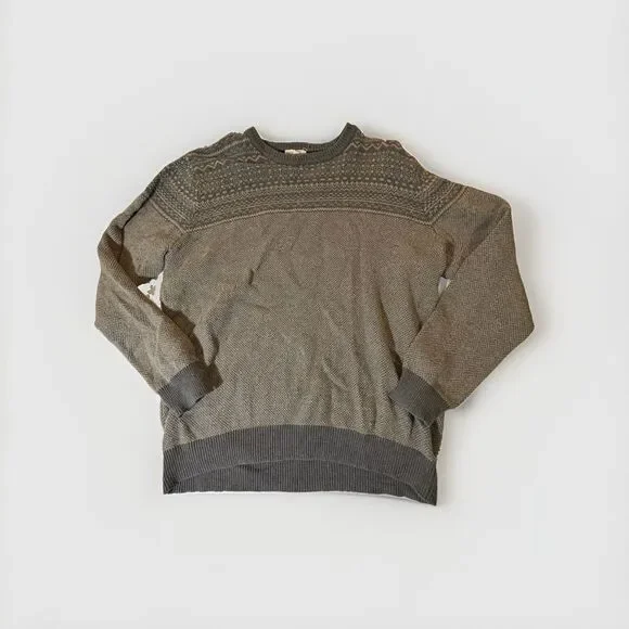 British Khaki XL Gray Fair Isle Crewneck Sweater Knit Long Sleeve Men’s