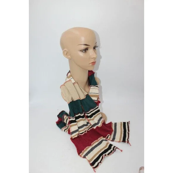 Scarf Upcycled Green Red Ivory Sweaters Winter Scarf Soft Warm 8' Long Handmade