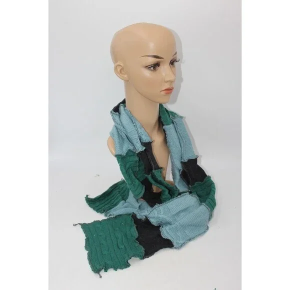 Scarf Upcycled Green Blue Sweaters Winter Scarf Soft Warm Aprx 8' Long Handmade