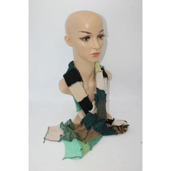 Scarf Upcycled Green Brown Sweaters Winter Wedding Aprx 8' Long Handmade Hunting