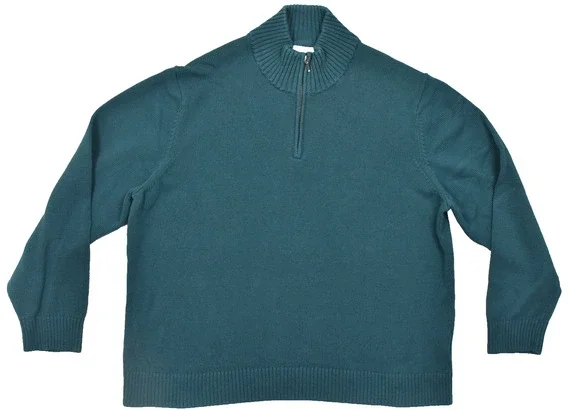 St. John's Bay 3XL Mens Quarter Zip Pullover Sweater Teal Green 100% Cotton Big
