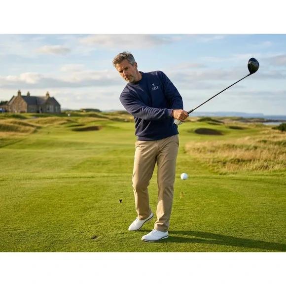 Ashworth Mens XL Blue Sweater The Auld Course Scotland Cotton Pullover Golf