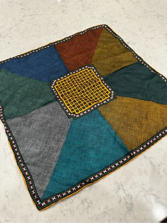 Vintage Italy 100% Silk Pocket Square Scarf Geometric Patchwork 16.5”