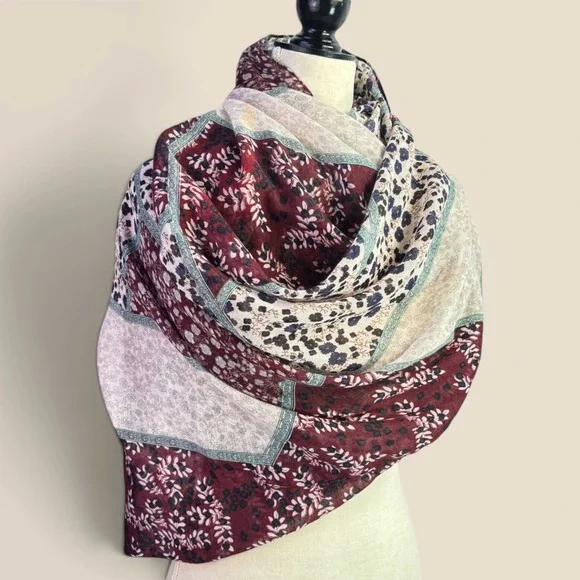 Cottagecore Boho Scarf Lulla Collection by Bindya OS Burgundy Floral Lightweight