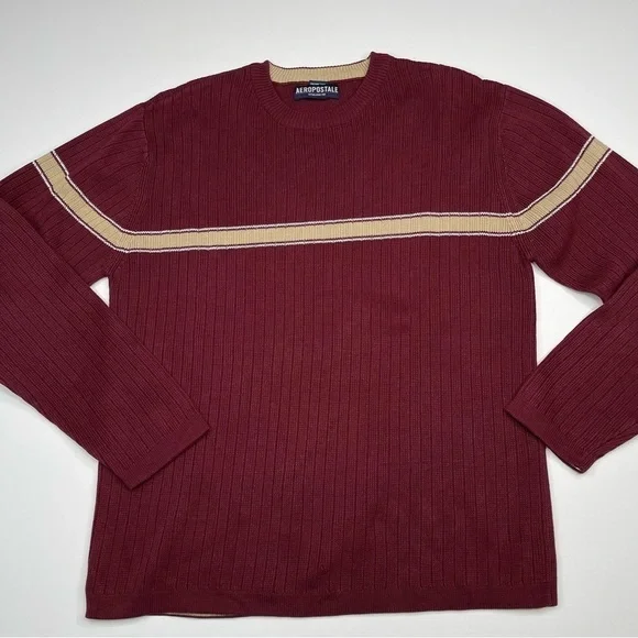 Aeropostale Vintage Sweater Crew Neck Maroon Cable Knit Gorp Outdoor Office