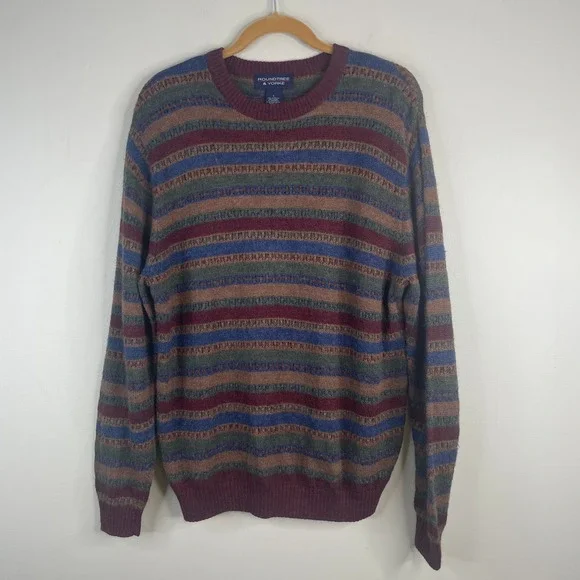 Vintage Grunge Grandpa Crew Neck Sweater Mens Large Wool Blend Stripe Pullover