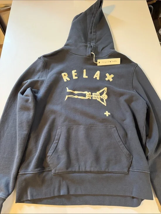 imogene + willie Deadstock Crewneck Hoodie with Cream 'RELAX' Skeleton Graphic