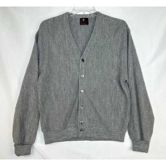Vtg Arnold Palmer Gray Acrylic Union Made Cardigan Sweater Grandpa Large