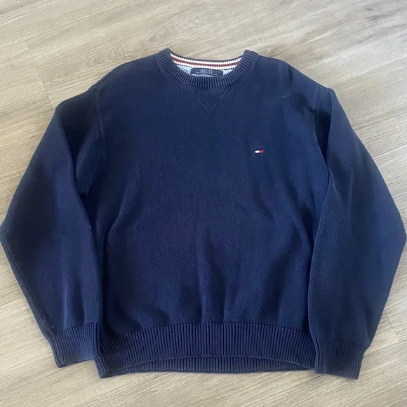 Tommy Hilfiger Navy Crewneck Sweater with Flag Detail