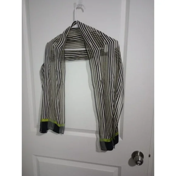 Sheer Striped Scarf Black White Gray Lime‎ Green Accent 60