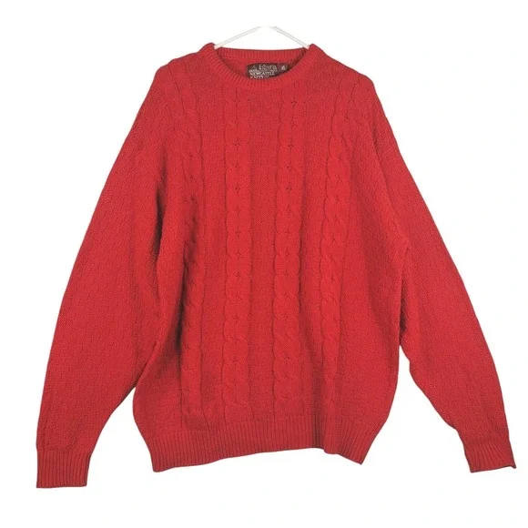 VINTAGE NewCastle Knits PULLOVER Men Size XL  Red Cable Knit  PIT TO PIT 27 IN