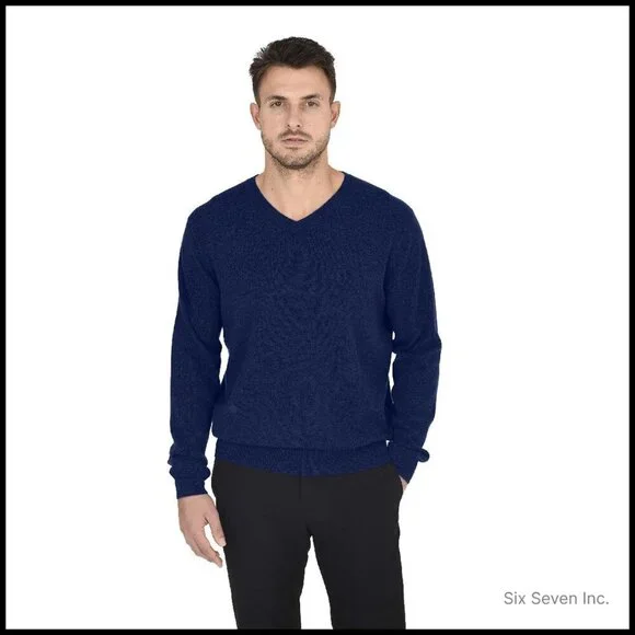 Men's Essential Knit V-Neck Sweater Classic Pullover Elegant Minimal