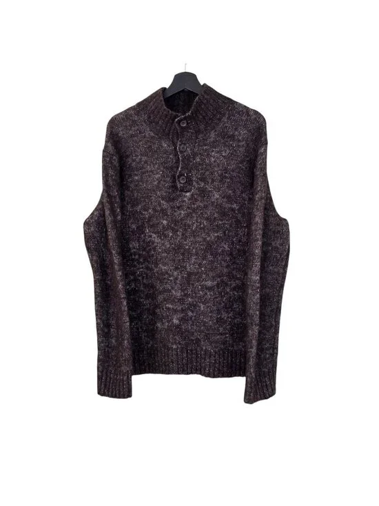 Gap Polo Sweater Men XL Marled Brown Mockneck LS Casual Grandpacore Cottage Edgy
