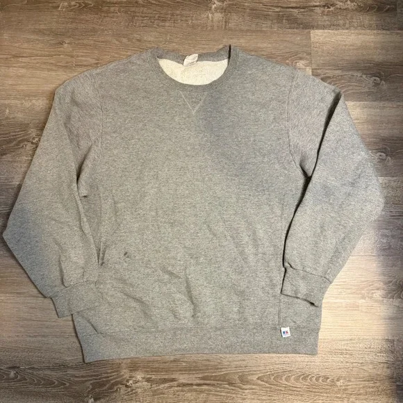 Russell Athletic Vintage Heather Gray Crewneck Sweatshirt Mens Large V-Stitch