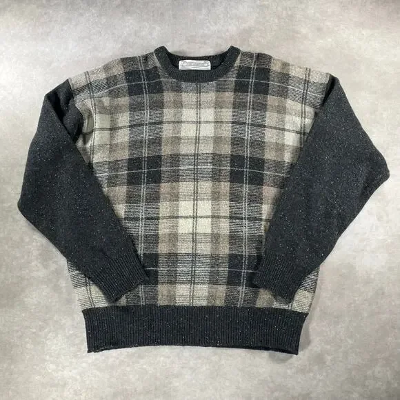 90’s Vintage John Ashford Plaid Cream Brown Lambswool Cozy Sweater