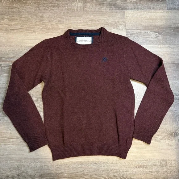 Y2K Aeropostale Mens S Burgundy A87 Logo Crewneck Knit Pullover Sweater Maroon