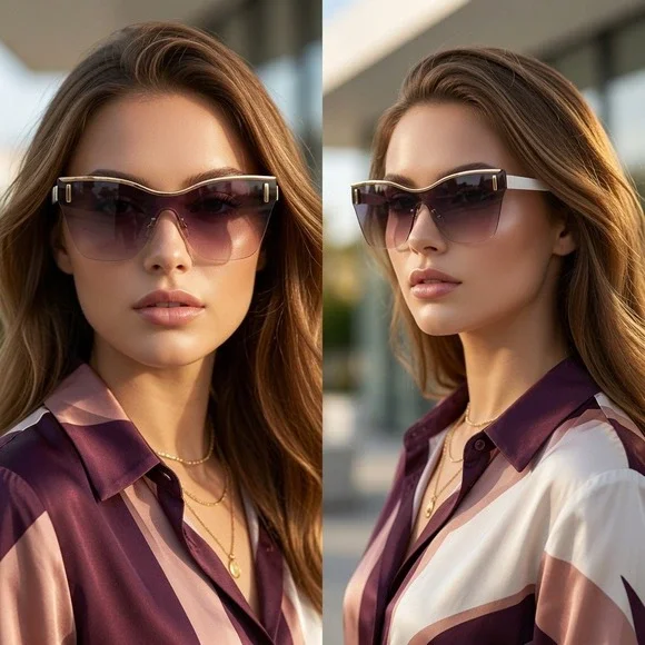 Womens Oversized Shield Sunglasses Purple Gradient Lens White Gold Trim Fashion