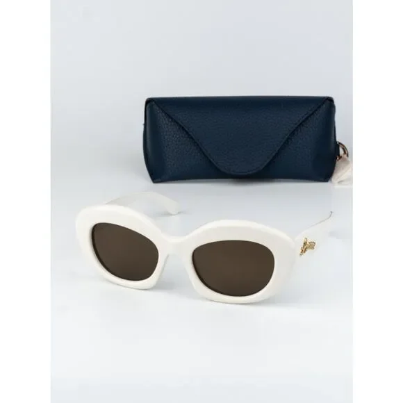 Loewe CURVY Women Sunglasses Ivory Brown Square LW40153I 25E NEW AUTHENTIC