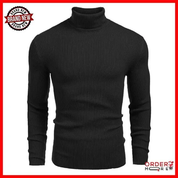 Men's Ribbed Slim Fit Turtleneck Sweater Pullover Knitted Casual
