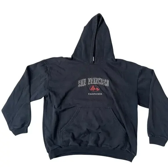 Vintage San francisco aged Black cotton unisex hoodie pullover sweater size L
