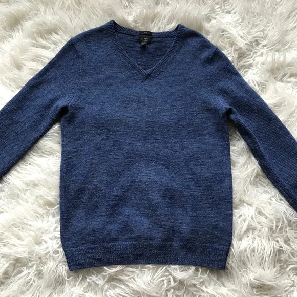 J Crew Slim Slub Merino V-Neck Sweater Blue‎