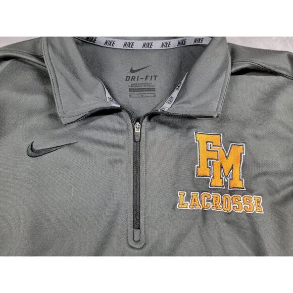 Nike Pullover Mens Medium Gray‎ 1/4 Zip Fleece Dri-Fit Swoosh Logo Lacrosse