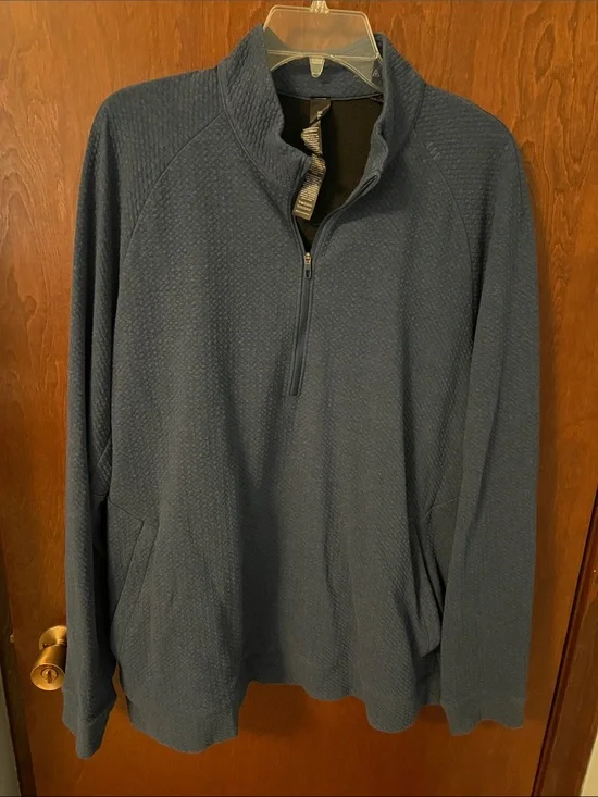 Lululemon Mens Blue Textured Double-Knit Cotton Half-Zip XL