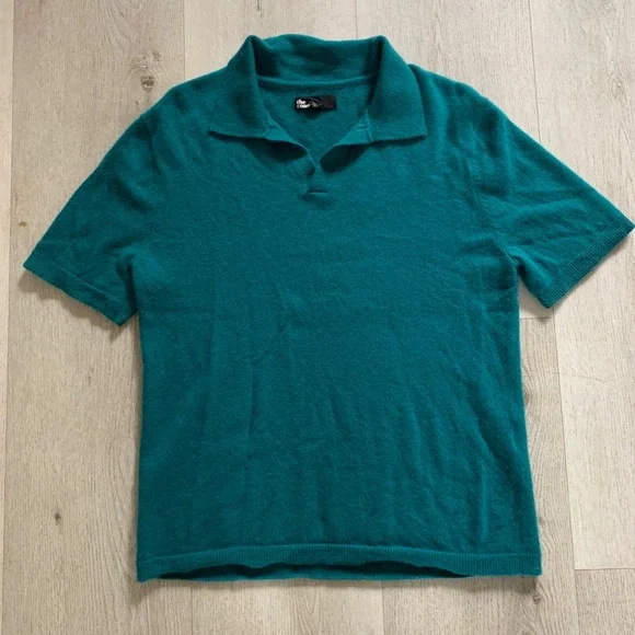 The Commons‎ Sweater Mens XL green 100% Cashmere Collared Pullover Short sleeves