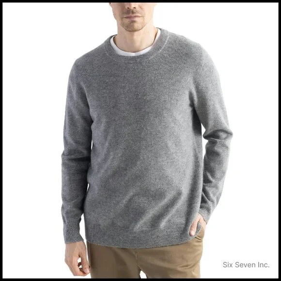 Men's 100% Merino Wool Sweater Seamless Knit Crew Neck Classic Elegant