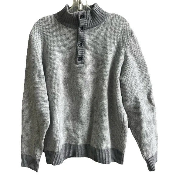 Luca Nobili Italy Men XL Pullover Button Sweater Gray Wool Blend 46