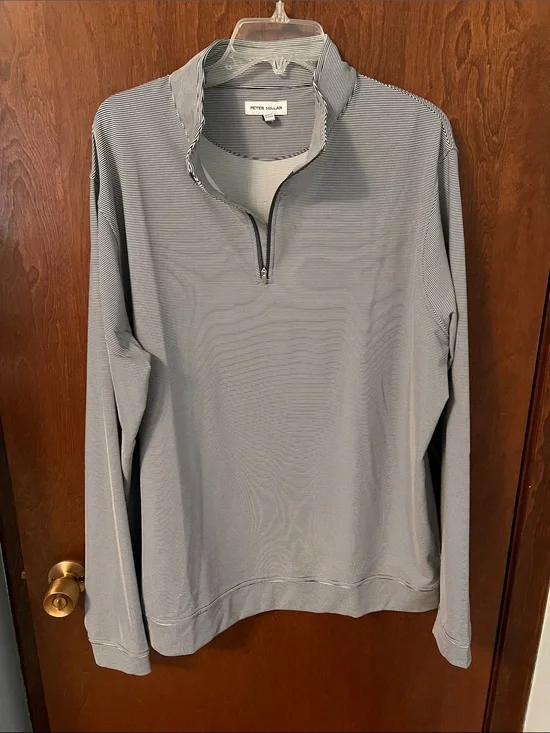 Peter Millar Men's Gray/White Striped Quarter-Zip XL