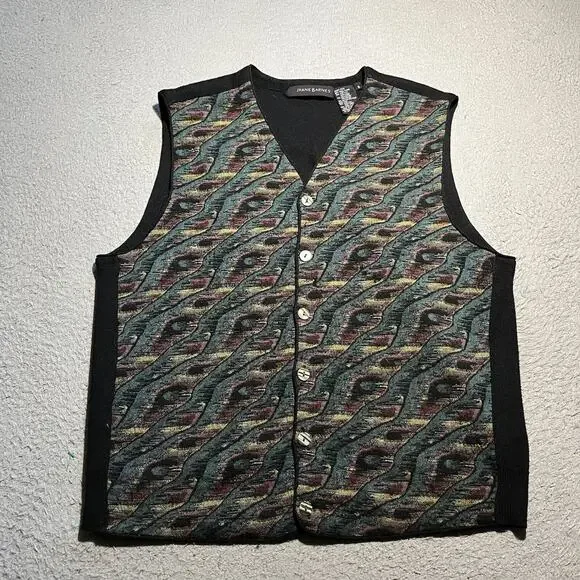 Vtg Jhane Barnes Sweater Vest Mens Small Wool Grandpa Cardigan Abstract Colorful