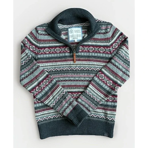Fat Face Fairisle Jumper Mens Size Small 1/4 Zip Chunky‎ Knit  Wool Blend